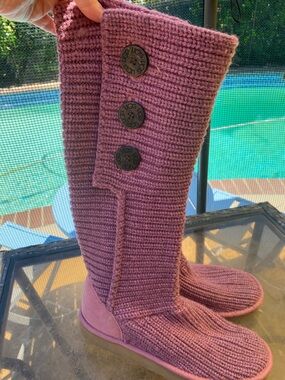 UGG Tall Knit Button Boot - Mauve Pink Size 10 Women
